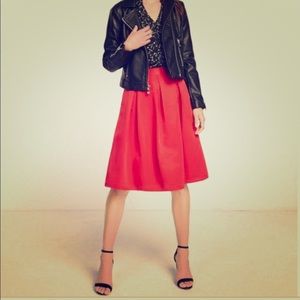 Express Red Pleated Midi Skirt